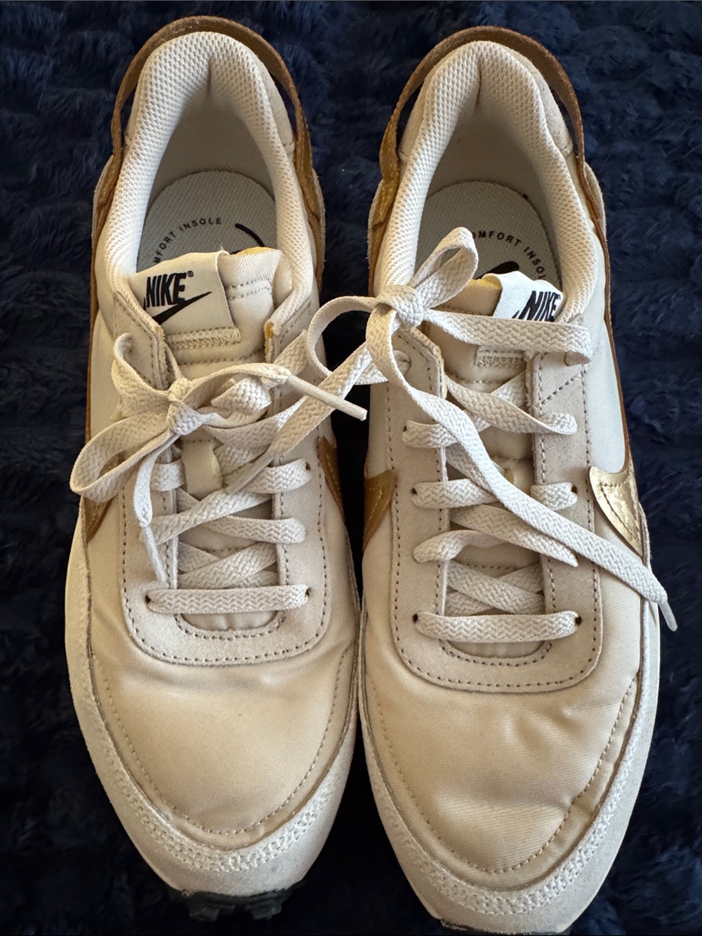 Nike Cream Sneakers with Gold Swoosh